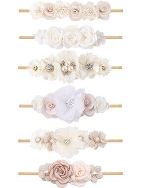 6PCS Baby Girl Flower Headbands - Nylon Elastic Hair Accessories for Newborns